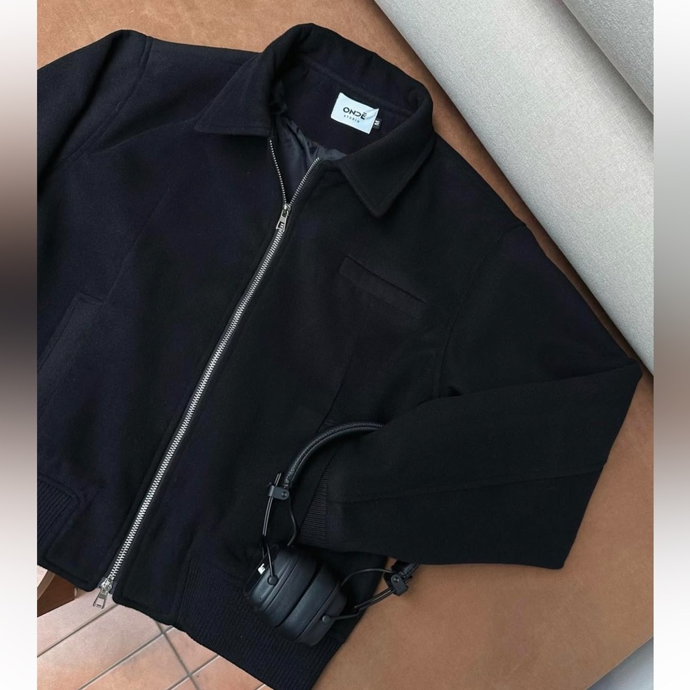 Ondē Studio Designer Black Flannel Bomber VGUC